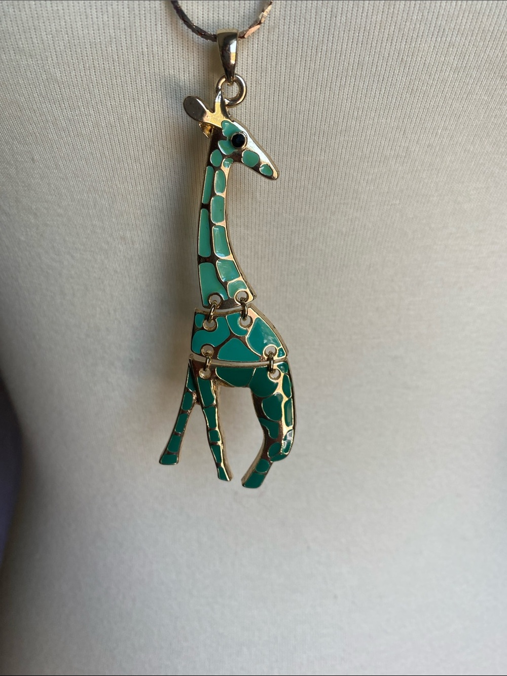 Green Enamel Giraffe Pendant Necklace